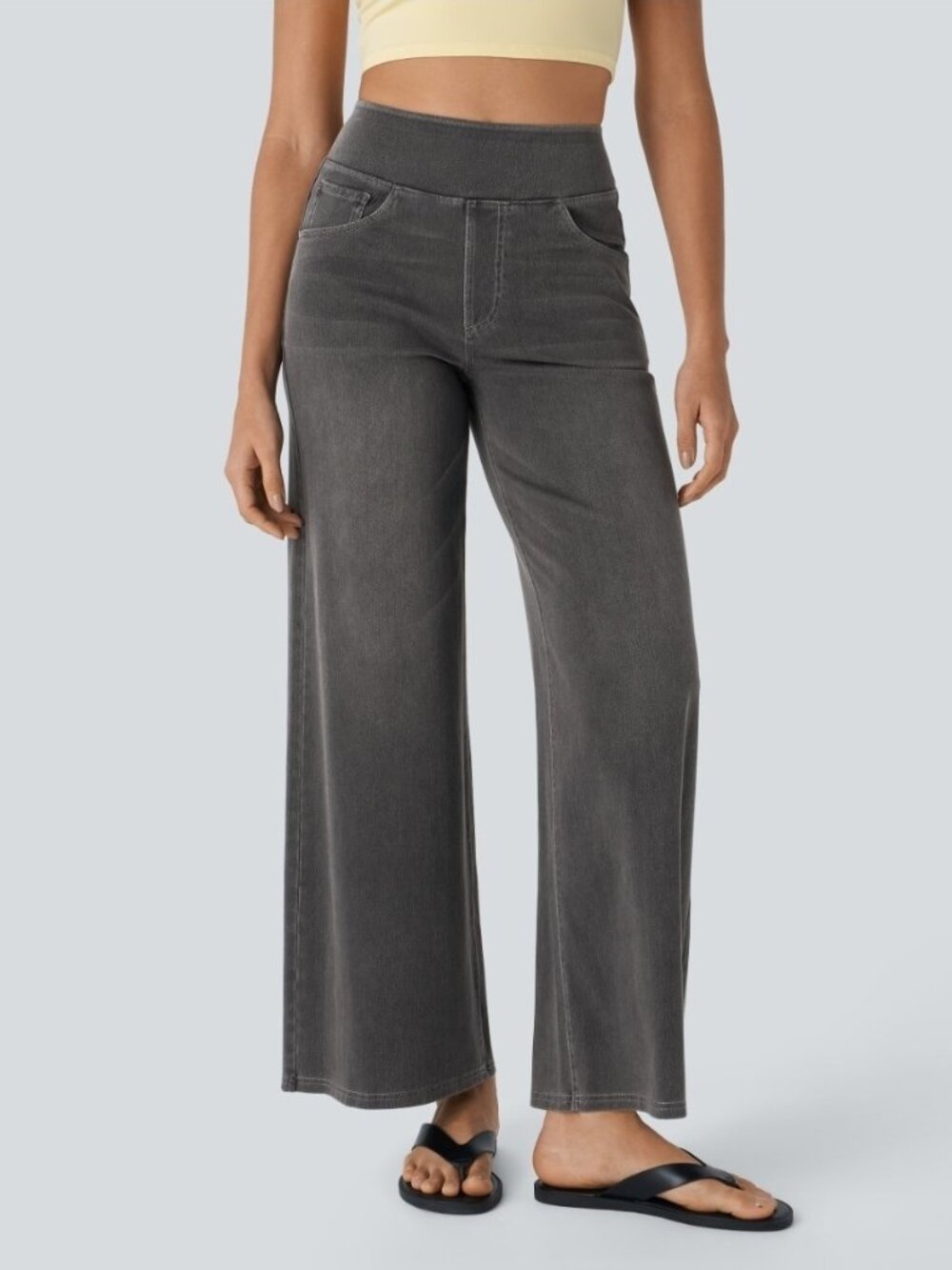NWT Halara Large Flex High Waisted Pull On Baggy Wide Leg Jeans Womens Gray 034